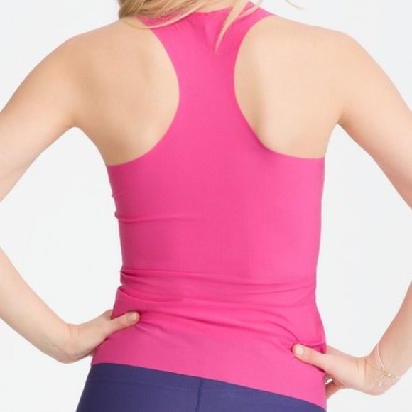 Spanx Ribbed Racerback Tank Top with Inner Comfort Bra Support Pink - S/M - Picture 2 of 7